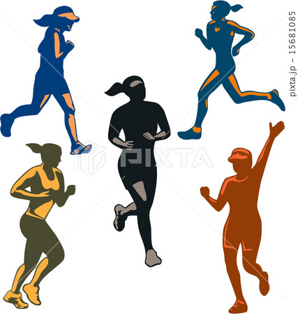 Female Marathon Runners Retro Set 15681085
