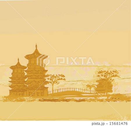 Chinese old building on abstract Asian Landscape 15681476