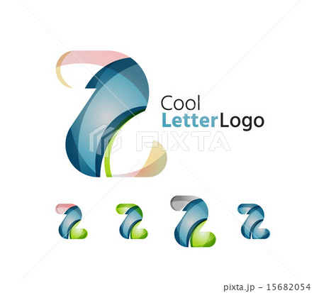 Set of abstract Z letter company logos. Business icons, overlapping flowing waves 15682054
