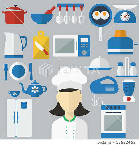 Flat design concept icons of kitchen utensils with a chef on banners. Cooking tools and kitchenware Flat design concept icons of kitchen utensils with a chef on banners. Cooking tools and kitchenware 15682465