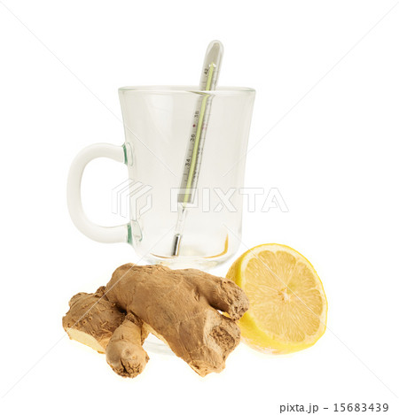 Glass, thermometer, lemon, ginger Glass, thermometer, lemon, ginger 15683439