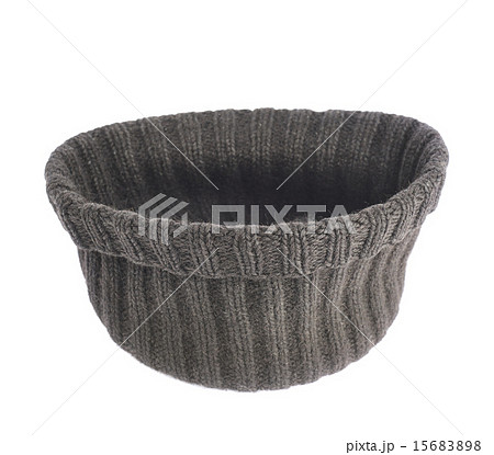 Black knitted head cap isolated 15683898