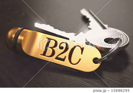 B2C - Bunch of Keys with Text on Golden Keychain. 15686295