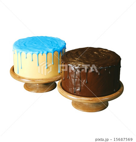 Delicious cakes: chocolate and with yellow-blue ic 15687569