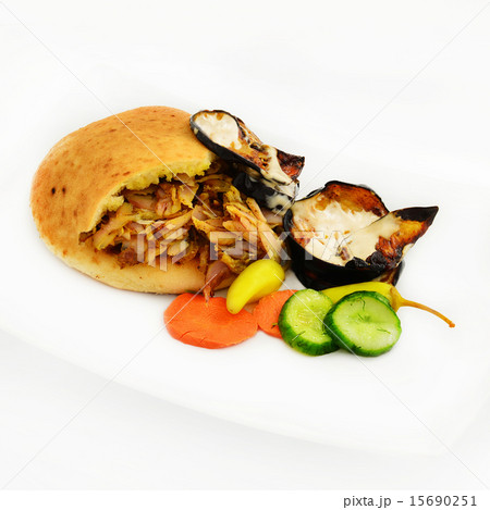 Shawarma in pita with scorched eggplant 15690251
