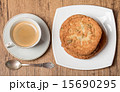 Top view on cup of coffee and plate with cookies 15690295
