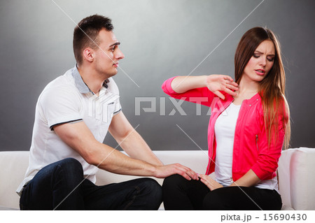 Couple arguing argue on couch. Conflict at home. Couple arguing argue on couch. Conflict at home. 15690430