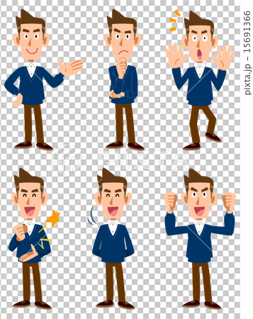 Men of V-neck sweater, 6 types of facial expressions and gestures Men of V-neck sweater, 6 types of facial expressions and gestures 15691366