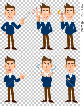 Men of V-neck sweater, 6 types of facial expressions and gestures Men of V-neck sweater, 6 types of facial expressions and gestures 15691367