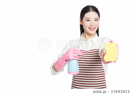 young woman cleaning on white 15693823