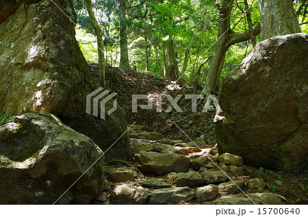 岩のある山道の写真素材