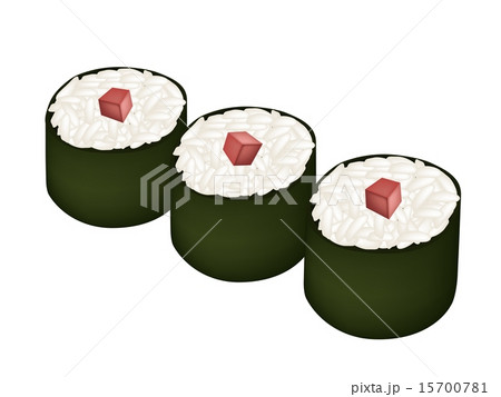 Tuna Sushi Roll or Tuna Maki Isolated on White 15700781