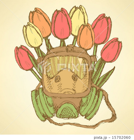 Sketch respiratory mask with tulips 15702060