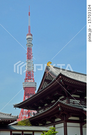 芝増上寺：大殿と東京タワー 15703104