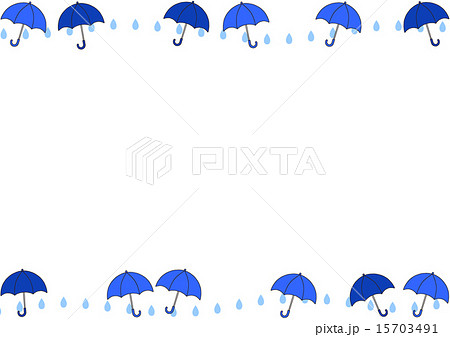 青いカサと雨のフレームのイラスト素材