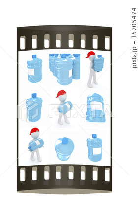Set 3d man carrying a water bottle. The film strip 15705474