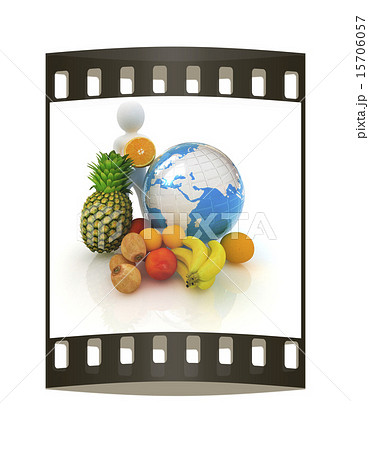 3d man with citrus and earth. The film strip 3d man with citrus and earth. The film strip 15706057