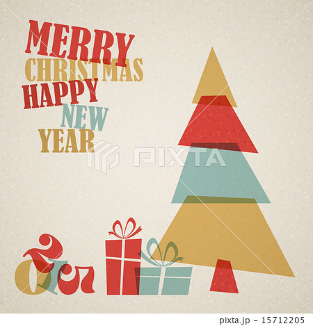 Retro Christmas card with christmas tree and gifts Retro Christmas card with christmas tree and gifts 15712205