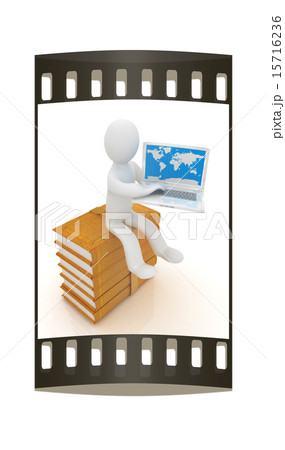 3d man on books and laptop. The film strip 3d man on books and laptop. The film strip 15716236
