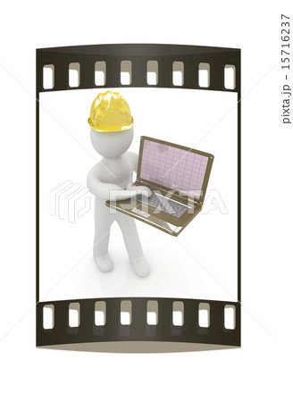 3D man - an engineer with laptop. The film strip 3D man - an engineer with laptop. The film strip 15716237
