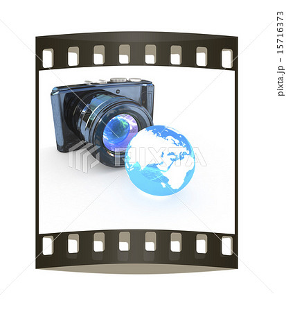 photographic camera and Earth. The film strip photographic camera and Earth. The film strip 15716373