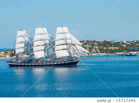 Sailing ship entering to the bay. Sailing ship entering to the bay. 15717343