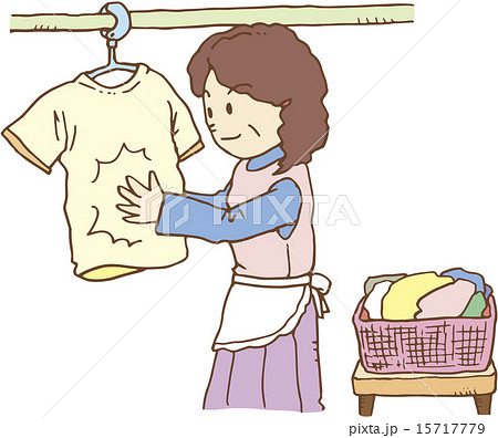 洗濯物を干す主婦のイラスト素材