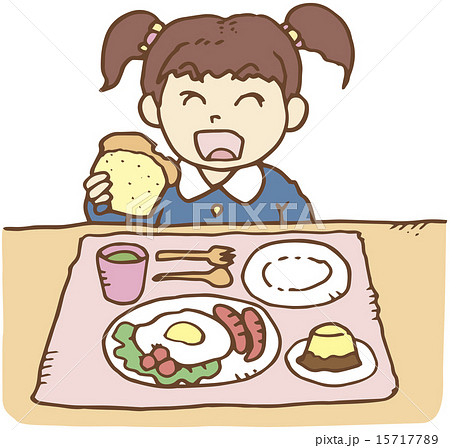 朝ご飯を食べる少女のイラスト素材