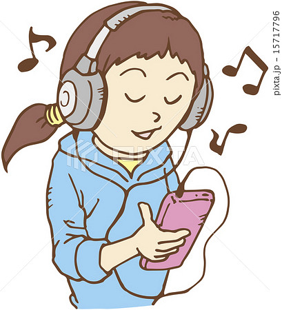 ヘッドフォンで音楽を聴く女性のイラスト素材 15717796 Pixta