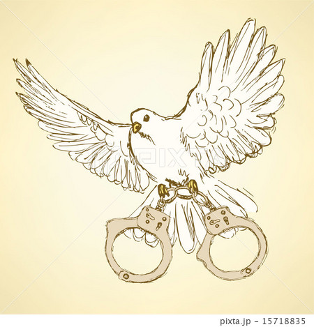 Sketch dove with handcuffs in vintage style Sketch dove with handcuffs in vintage style 15718835