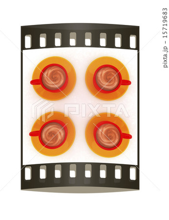 Coffee cups on saucer. The film strip 15719683