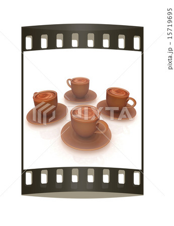 Coffee cups on saucer. The film strip Coffee cups on saucer. The film strip 15719695