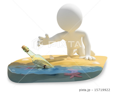 3D white people. Message in a bottle on the beach 3D white people. Message in a bottle on the beach 15719922