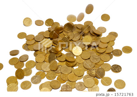 Rain of gold coins isolated on white. 15721763