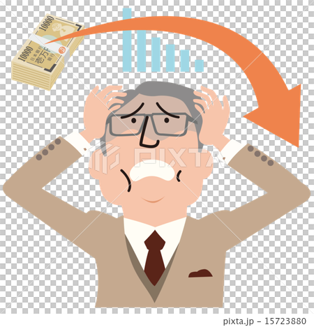 資産が減り頭を抱えて青ざめる年配のスーツの男性 資産が減り頭を抱えて青ざめる年配のスーツの男性 15723880