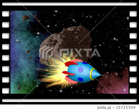 Film frame with asteroid and rocket 15725504