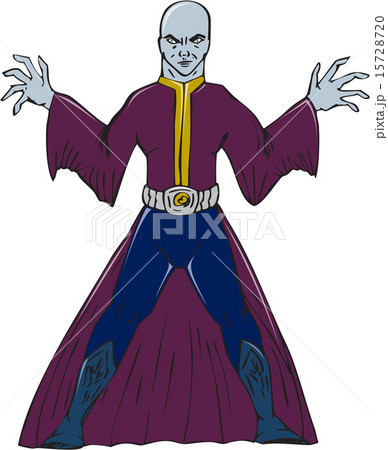 Bald Sorcerer Casting Spell Isolated Cartoon 15728720