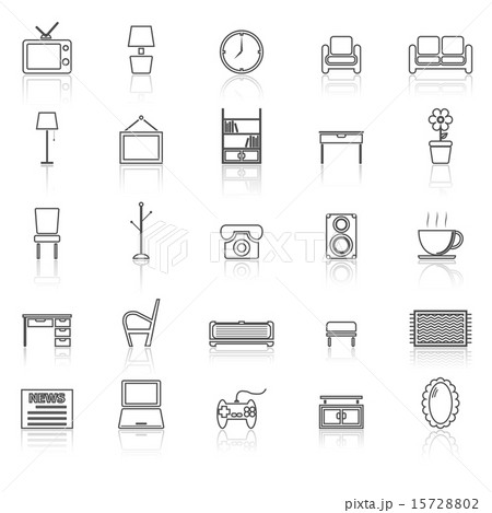 Living room line icons with reflect on white 15728802