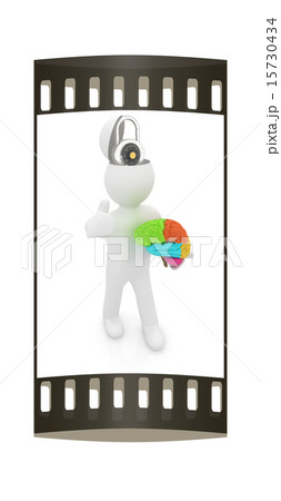 3d man with half head, brain, lock. The film strip 3d man with half head, brain, lock. The film strip 15730434
