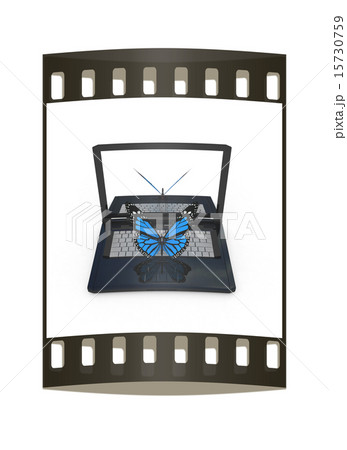 butterfly on a notebook. The film strip 15730759