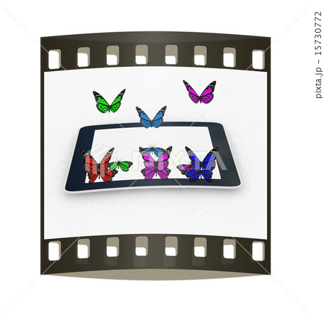 butterflies on a phone. The film strip 15730772