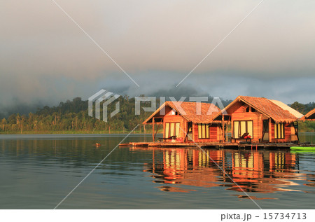Refraction of hut in Lake Khao Sok national Refraction of hut in Lake Khao Sok national 15734713
