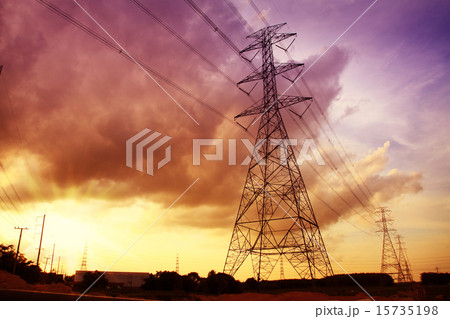 Colorful sunset with electric power stations Colorful sunset with electric power stations 15735198