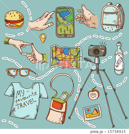 Travel and tourism icon things for travelling summer vacation. 15736915