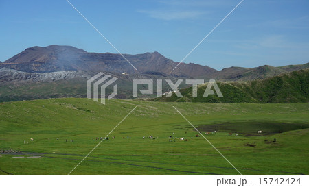 阿蘇中岳と草千里 15742424