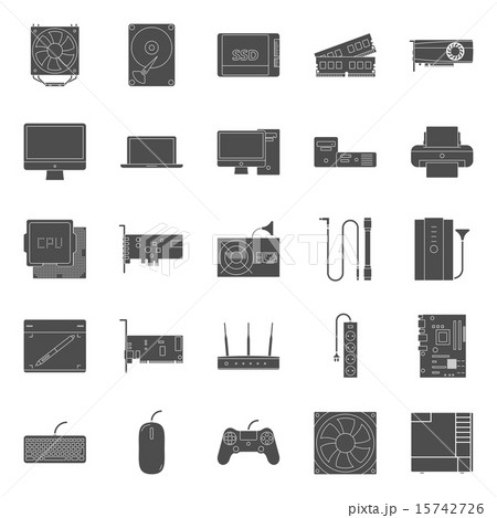 Computer components silhouettes icons set 15742726