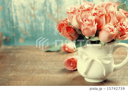 Pink roses in a pot Pink roses in a pot 15742739