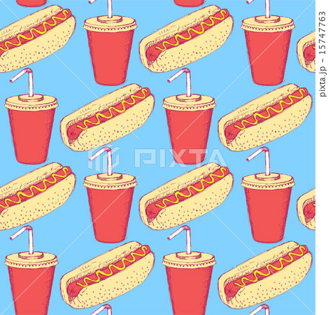 Sketch hotdog and soda in vintage style 15747763