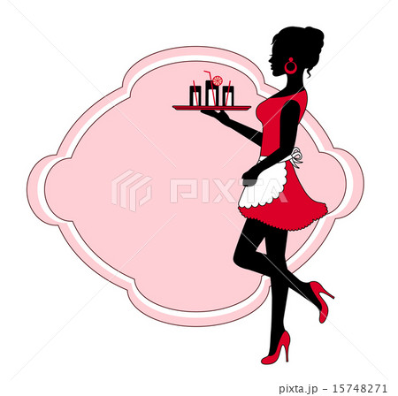 Silhouette Of A Woman With A Tray And Frame For Tのイラスト素材