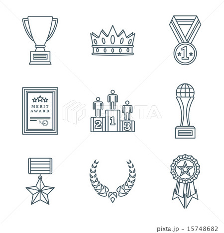 dark color outline various awards icons collection 15748682